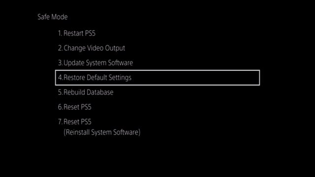 How to restore the default settings on a  PlayStation 5 using Safe Mode