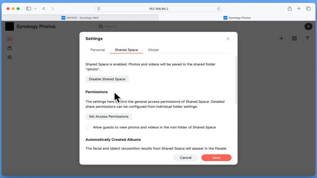 Synology Photos shared space