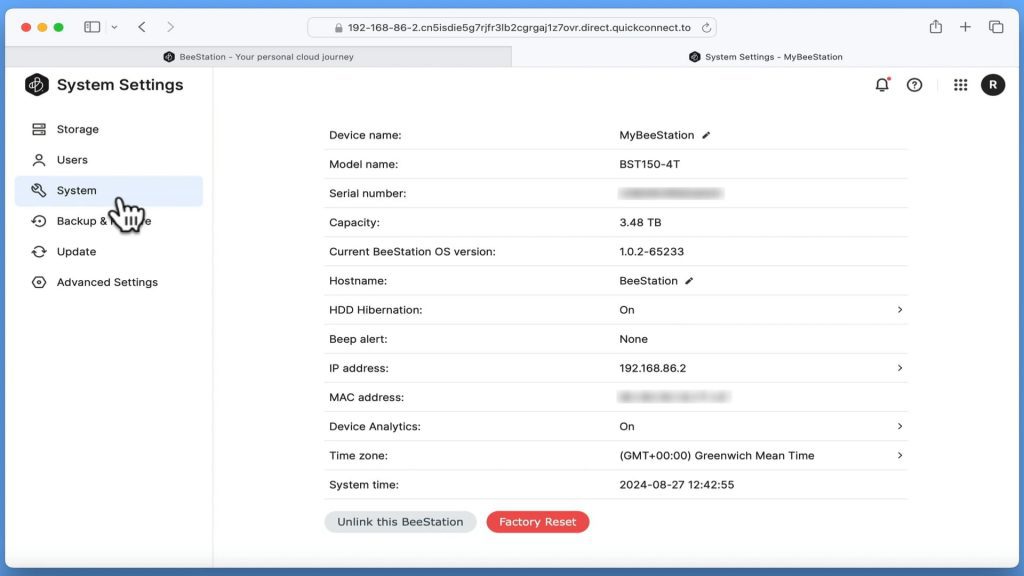 beestation system reset